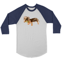 Load image into Gallery viewer, Flower Doxie Watercolor on 3/4 Sleeve Raglan Shirt, Multi Sizes, Multi Colors, Free Shipping