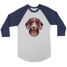 Load image into Gallery viewer, Doxie Head Watercolor 3/4 Raglan Sleeve Unisex Shirt, Multiple Colors - Free Shipping