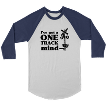 Load image into Gallery viewer, One Track Mind - 3/4 Raglan Sleeve Unisex Shirt, Multiple Colors, Shipping Included