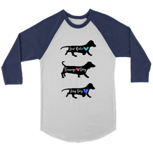 Load image into Gallery viewer, Doxie By Any Other Name - 3/4 Raglan Sleeve Unisex Shirt, Multiple Colors - Free Shipping