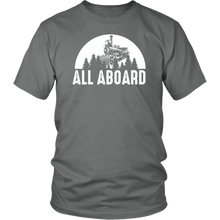 Load image into Gallery viewer, All Aboard Mens Unisex T-Shirt Mutiple Colors Extended Sizes Shipping Included