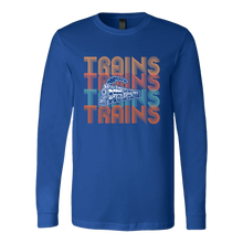 Load image into Gallery viewer, Trains Text Retro Unisex Long Sleeve T-Shirt Extended Sizes Available Shipping Included