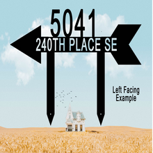 Load image into Gallery viewer, Address Arrow Directional Yard Stake, Laser Cut Steel in Multi Sizes & Colors