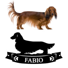 Load image into Gallery viewer, Pretty Dachshund Banner Custom Plaque - Steel Sign. Multi colors & sizes available. Short, long, wire hair versions!