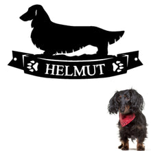 Load image into Gallery viewer, Pretty Dachshund Banner Custom Plaque - Steel Sign. Multi colors & sizes available. Short, long, wire hair versions!