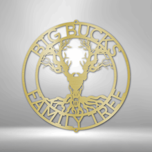 Load image into Gallery viewer, Rustic Cool Deer Skull Family Tree Monogram - Steel Sign, Multi Sizes & Colors, Hunter Hunting Metal Cabin Lodge Camp