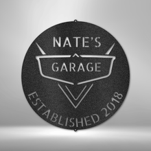 Load image into Gallery viewer, Car Lover's Garage Monogram Steel Sign, Hotrod Flame Custom Coupe Classic Street Rod