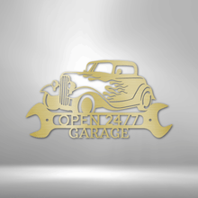 Load image into Gallery viewer, Flamin' Hot Street Rod Monogram Steel Plaque, Hotrod Coupe Flames Memorabilia Garage Workshop