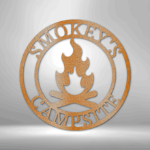 Load image into Gallery viewer, Roaring Campfire Monogram Steel Sign, Customizable Text, Great Gift for Outdoors Lover