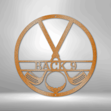 Load image into Gallery viewer, CROSSED GOLF CLUBS and Golf Ball Monogram - Steel Sign, Multiple Sizes and Colors Available