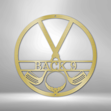 Load image into Gallery viewer, CROSSED GOLF CLUBS and Golf Ball Monogram - Steel Sign, Multiple Sizes and Colors Available