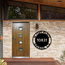 Load image into Gallery viewer, BOLD CONTEMPORARY CIRCLE Street Address Steel Sign, Multiple Colors & Sizes. Custom Laser Cut Name Sign