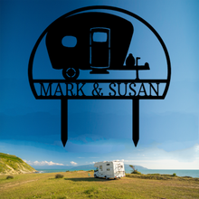 Load image into Gallery viewer, Camping Trailer Yard Monogram - Steel Sign, Multi Colors & Sizes, Camper Hiker Glamper