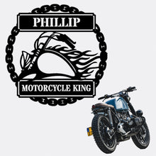 Load image into Gallery viewer, FLAMING MOTORCYCLE ROUND - Steel Sign, Multiple Sizes and Colors Available