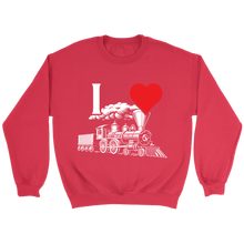 Load image into Gallery viewer, I Heart Trains Locomotive Unisex Sweat Shirt Multi Colors Extended Sizes Shipping Included