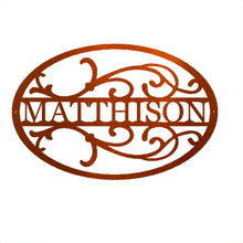 Load image into Gallery viewer, Oval Flourish Family Monogram, Laser Cut Steel Sign, Multi Sizes & Colors Available
