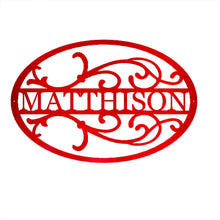 Load image into Gallery viewer, Oval Flourish Family Monogram, Laser Cut Steel Sign, Multi Sizes & Colors Available