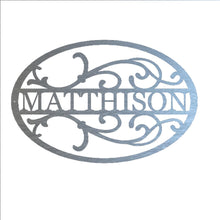 Load image into Gallery viewer, Oval Flourish Family Monogram, Laser Cut Steel Sign, Multi Sizes & Colors Available