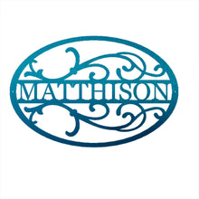 Load image into Gallery viewer, Oval Flourish Family Monogram, Laser Cut Steel Sign, Multi Sizes & Colors Available