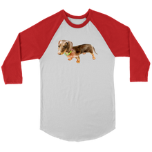 Load image into Gallery viewer, Flower Doxie Watercolor on 3/4 Sleeve Raglan Shirt, Multi Sizes, Multi Colors, Free Shipping