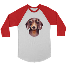 Load image into Gallery viewer, Doxie Head Watercolor 3/4 Raglan Sleeve Unisex Shirt, Multiple Colors - Free Shipping