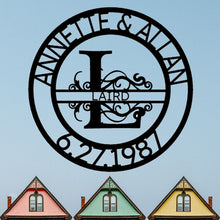 Load image into Gallery viewer, ELABORATE SPLIT LETTER Monogram/Family Name - Steel Sign, Multiple Colors and Sizes Available