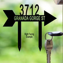 Load image into Gallery viewer, Address Arrow Directional Yard Stake, Laser Cut Steel in Multi Sizes & Colors