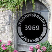 Load image into Gallery viewer, BOLD CONTEMPORARY CIRCLE Street Address Steel Sign, Multiple Colors & Sizes. Custom Laser Cut Name Sign