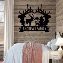 Load image into Gallery viewer, Great Outdoors Scene Monogram Steel Sign, Multi Sizes & Colors, Hunter Hiker Nature Lover