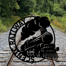 Load image into Gallery viewer, Stylized Steam Locomotive Ring Monogram, Multiple Sizes & Colors, Model Railroader, Train Fanatic