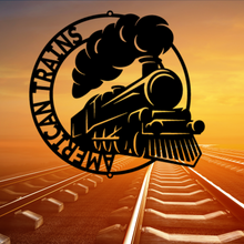 Load image into Gallery viewer, Stylized Steam Locomotive Ring Monogram, Multiple Sizes & Colors, Model Railroader, Train Fanatic