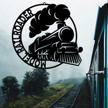 Load image into Gallery viewer, Stylized Steam Locomotive Ring Monogram, Multiple Sizes & Colors, Model Railroader, Train Fanatic
