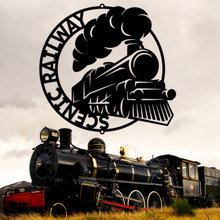 Load image into Gallery viewer, Stylized Steam Locomotive Ring Monogram, Multiple Sizes & Colors, Model Railroader, Train Fanatic