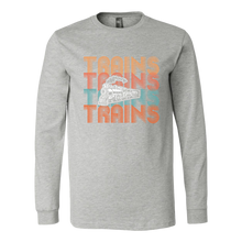Load image into Gallery viewer, Trains Text Retro Unisex Long Sleeve T-Shirt Extended Sizes Available Shipping Included
