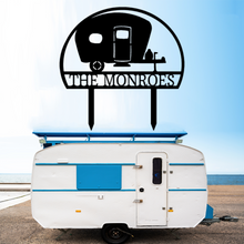 Load image into Gallery viewer, Camping Trailer Yard Monogram - Steel Sign, Multi Colors & Sizes, Camper Hiker Glamper