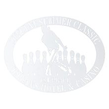Load image into Gallery viewer, Oval Male/Female Bowler Unique Trophy, Sponsor Appreciation, Monogram Laser Cut Steel Sign, Multi Sizes & Colors