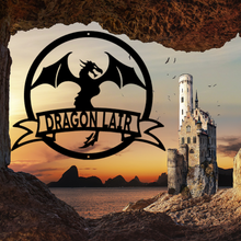 Load image into Gallery viewer, Winged Dragon Ribbon Banner Steel Monogram Plaque, Fantasy Protection Spirit Guide