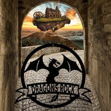 Load image into Gallery viewer, Winged Dragon Ribbon Banner Steel Monogram Plaque, Fantasy Protection Spirit Guide