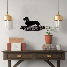 Load image into Gallery viewer, Pretty Dachshund Banner Custom Plaque - Steel Sign. Multi colors & sizes available. Short, long, wire hair versions!