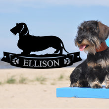 Load image into Gallery viewer, Pretty Dachshund Banner Custom Plaque - Steel Sign. Multi colors & sizes available. Short, long, wire hair versions!