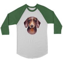 Load image into Gallery viewer, Doxie Head Watercolor 3/4 Raglan Sleeve Unisex Shirt, Multiple Colors - Free Shipping