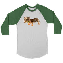 Load image into Gallery viewer, Flower Doxie Watercolor on 3/4 Sleeve Raglan Shirt, Multi Sizes, Multi Colors, Free Shipping