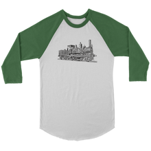 Load image into Gallery viewer, Vintage Locomotive 3/4 Raglan Sleeve Unisex Shirt, Multiple Colors, Shipping Included