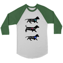 Load image into Gallery viewer, Doxie By Any Other Name - 3/4 Raglan Sleeve Unisex Shirt, Multiple Colors - Free Shipping