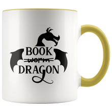 Load image into Gallery viewer, Book Dragon 11oz Accent Color Mug, Multi Colors, Shipping Included