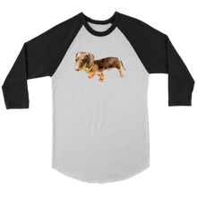 Load image into Gallery viewer, Flower Doxie Watercolor on 3/4 Sleeve Raglan Shirt, Multi Sizes, Multi Colors, Free Shipping