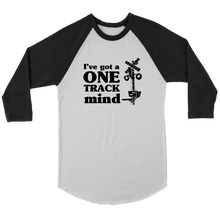 Load image into Gallery viewer, One Track Mind - 3/4 Raglan Sleeve Unisex Shirt, Multiple Colors, Shipping Included