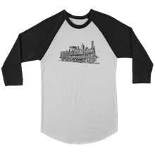 Load image into Gallery viewer, Vintage Locomotive 3/4 Raglan Sleeve Unisex Shirt, Multiple Colors, Shipping Included