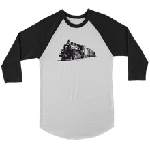 Load image into Gallery viewer, Locomotive Sketch Perspective - 3/4 Raglan Sleeve Unisex Shirt, Multiple Colors, Shipping Included