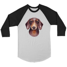 Load image into Gallery viewer, Doxie Head Watercolor 3/4 Raglan Sleeve Unisex Shirt, Multiple Colors - Free Shipping